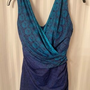 Lands' End Blue One Piece Swimsuit with Wrap Design